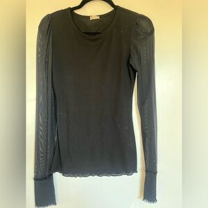 Free People Black Sheer Sleeve Blouse